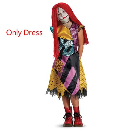 Nightmare Before Christmas Horror Sally Cosplay-dräkt Baby Girls Halloween Maskeradfest Jack Skellington Klänning för barn Sally