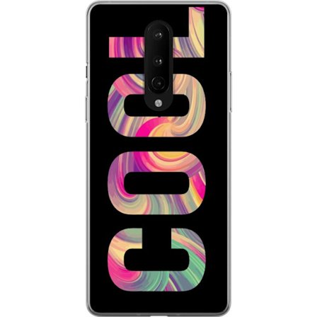 Yhteensopiva Puhelinkuori OnePlus OnePlus 8 Nykytaiteellinen typografia taiteilu sanaa LOVE nestemäisissä sateenkaariväreissä mustaa taustaa vaste