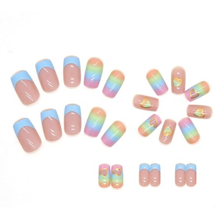 24 st Falska Naglar Kvadratiska Korta Stick-on Naglar Blå Press-on Naglar med Fjärilsmönster Avtagbara Lim-on Naglar, 0266Y10