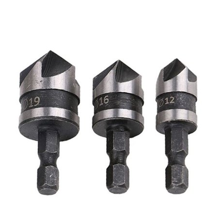 3 stk. 1/4" Hex HCS Forsænkningsbor 5 Fløjter Bor til Forsænkning Forsænkning 12mm/16mm/19mm til Træ Metal