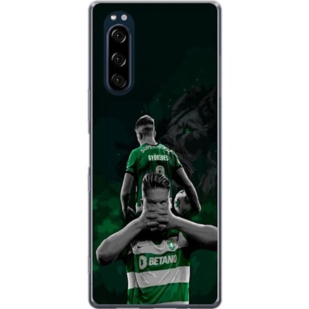 Kompatibelt Mobildeksel til Sony Xperia 5 Neonmotiv med teksten "Gaming is in my DNA" på en blå og rød murvegg med en lysende DNA-spiral.