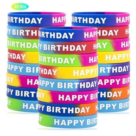 24 stk. Happy Birthday armbånd i silikon, elastiske armbånd i gummi i forskjellige farger for barnebursdager