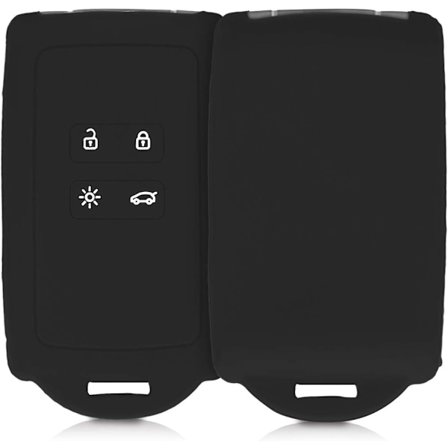 Sort nøgletilbehør til Renault Smart Key 4-knapper (kun Keyless Go) - Blødt silikoneetui med nøgleholder-spids
