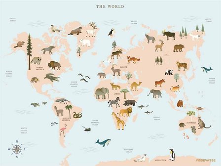ViSSEVASSE Plakat 'World Map Animal' 30 x 40 cm, Tøj & Bolig, Boliginteriør, Plakater & Rammer