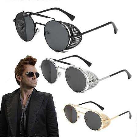 Good Omens Djävul Crowley David Tennant Solglasögon Cosplay Rekvisita Retro Runda Metall Solglasögon Steampunk Herr och Dam Glasögon