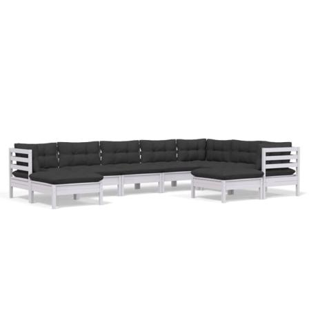 Vidaxl Loungegrupp Med Dynor 9 Delar Vit Massiv Furu Vit