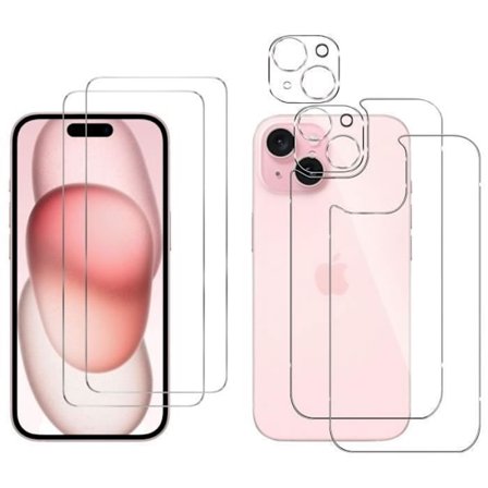 Näyttösuoja ja takakansi - Phonillico - iPhone 15 - Paketti 2 - Karkaistu lasi - Naarmunkestävä