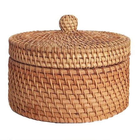 Käsin kudottu rottinkilaatikko kannella, Wicker-teeleipäastiakokonaisuus, piknik-leipähedelmäkakkukori, keittiöjärjestäjä