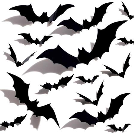 60 stk Halloween 3D Flaggermus Dekorasjon Veggklistremerker 4 Ulike Størrelser Vanntette PVC for Vindu Dekorasjon