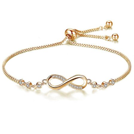 Dubbelhjärtat 925 Sterling Silver Armband Cubic Zirconia Paved Justerbara Infinity Armband För Jubileumsgåva(Guld)