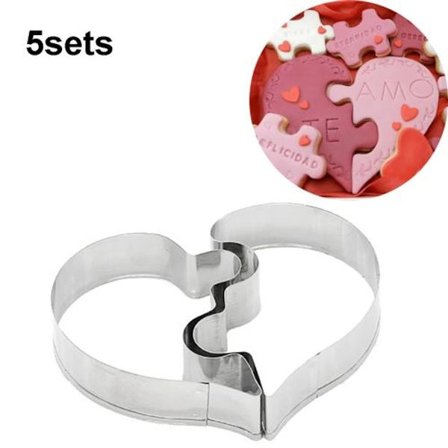 5 sett puslespill kakeform for venstre hjerte + høyre hjerte