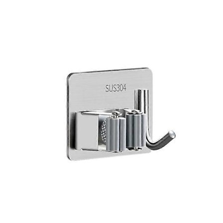 6 stk. vægmonteret moppeholder, rustfrit stål, selvklæbende moppeholder med kroge, sølv og grå