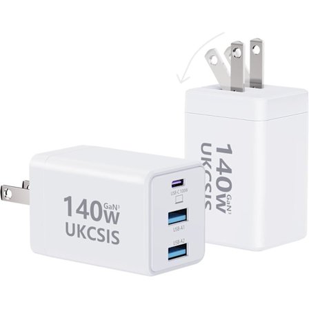 2-pakning Mac Book-lader 140W, USB C hurtiglader sammenleggbar 3-port multi-enhet hurtiglader, USB C-lader for MacBook Pro/Air, Dell, Samsung Gal