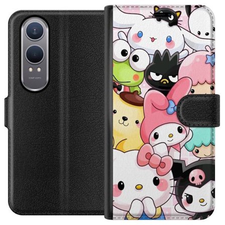 Kompatibelt Lommeboketui til OnePlus Nord CE4 Lite Tett mønster av søte figurer med store øyne i ulike farger og uttrykk med LABUBU-tekst