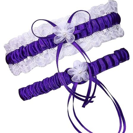 IC Bryllup Brud Strømpebånd Sæt Perle Kant Blonder Strømpebånd til Brud No Slip Strømpebånd Sæt Lilla