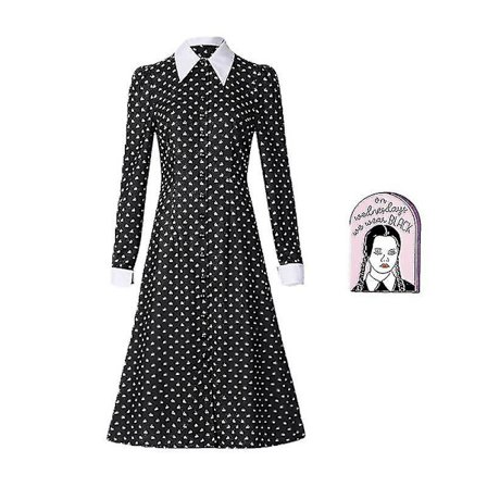 Wednesday Adams Kostume Sæt Kortærmet Kjole Broche Outfits Til Kvinder Rolleleg