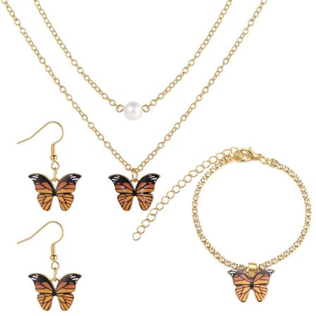 Butterfly hänge halsband Set Crystal smycken Set GUL