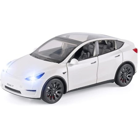 Legetøjsbiler Model Y 1/24 Zink Legering Die-Cast Metal Modelbil, Træk Tilbage Legetøjsmodel med Lys og Musik, (Model Y Hvid)