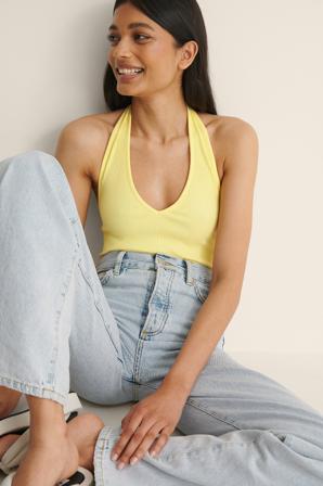 NA-KD Basic Haut côtelé à col roulé - Tops - Jaune - XX-Large