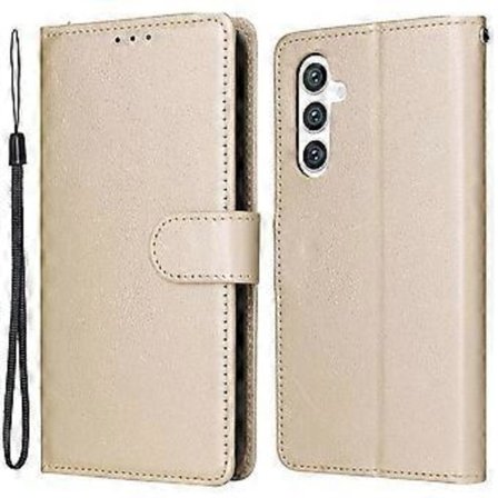 Til Samsung Galaxy S24+ Etui med Håndrem PU Læder Telefon Cover med Pung (Guld)