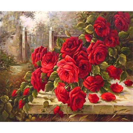 Full 5d Diy Diamond Painting Cross Stitch Yard Red Rose Broderi Som På Bilden 1 40x50cm