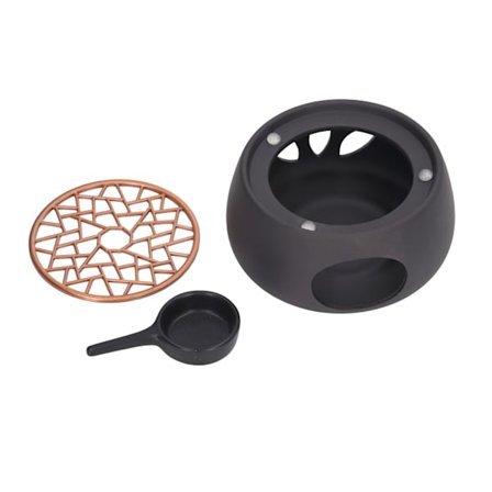 Tevarmer i keramikk med lysvarmer for te, kaffe og melk, med lilla jernunderlag for hjemmet, svart A-underlag