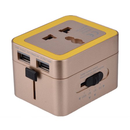 Universell Dual 2.4A USB Världsreseladdare Konverteruttag AU UK US EU Pluggadapter Guld