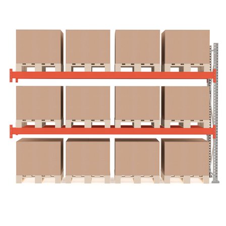 Palettenregal ULTIMATE, Anbaumodul, 4000 x 3600 x 1100 mm, 12 Paletten à 500 kg