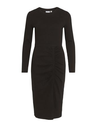 Viribena L/S Slit Midi Dress/1N Dresses T-shirt Dresses Svart Vila*Betinget Tilbud