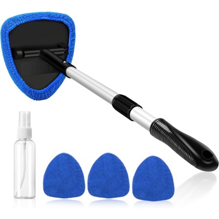 Vindusrenser, 4 mikrofiberputer, vindusrenser med teleskophåndtak, bilinteriørrengjøringssett, blå