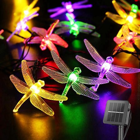 Syzplnwy Dragonfly-Solar Fairy Lyskæde, 5m 20LEDs Vandtæt med 8 Tilstande til Indendørs Udendørs Havehegn Terrassefestindretning, M