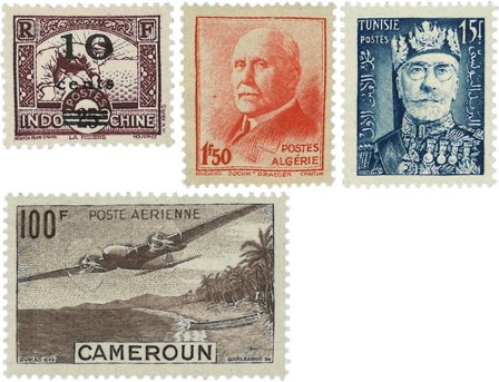 Franske kolonier - 4 forskellige frimærker - Postfrisk