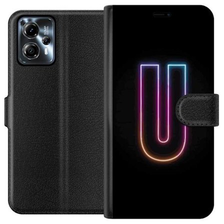 Kompatibel Tegnebogsetui til Motorola Motorola Moto G13 Minimalistisk neonbogstav U i farverig lyseffekt mod sort baggrund