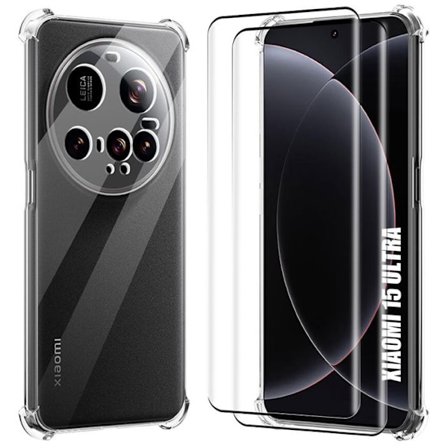 "Coque + 2 Glas med dämpning för Xiaomi 15 Ultra, Skydd med 4 Förstärkta Hörn Transparent silikon"