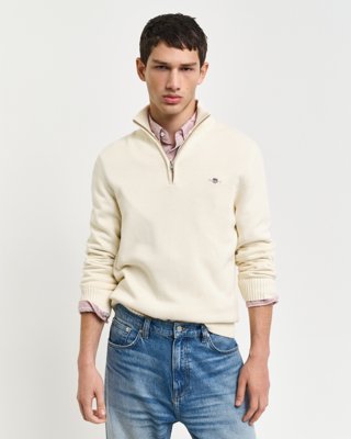 GANT - Bomullsgenser med half-zip til herre cream