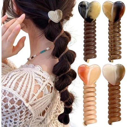 Hårstrikker – telefonledning-hårstrikker – for tykke hestehaler – hjertedekorasjoner – ikke-skadelige spole-hårbånd – 4 stk.