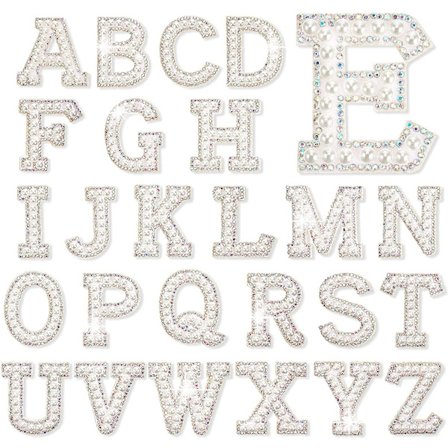 26 stk A-Z strykejern på bokstav perle rhinestone glitter engelske bokstav lapper S