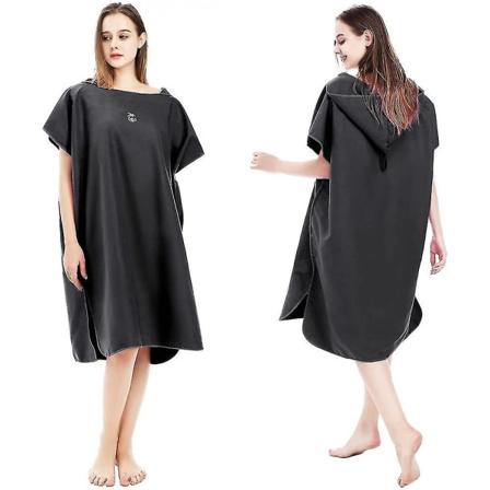 Svart strandponcho snabbtorkande cape dubbelsidig sammetssimning