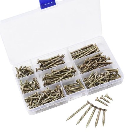 200 st träskruvar, självgängande rostfria metallskruvar sortiment med plastorganiseringslåda