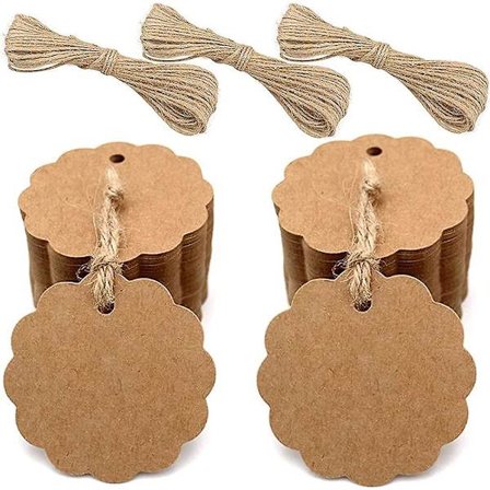 100 stk Kraft-etiketter, gaveetiketter, 6x6 cm Kraft-etiketter - blanke etiketter for gave