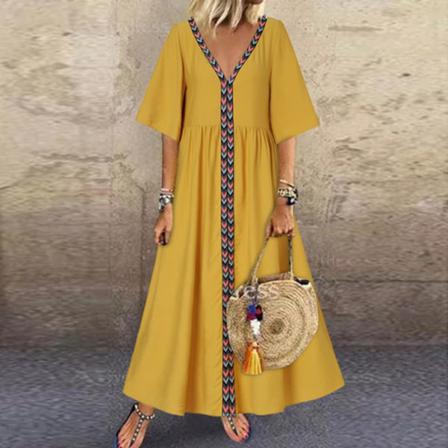 Dam Boho V-ringad Lång Maxi Kaftan Klänning Summer Holiday Beach