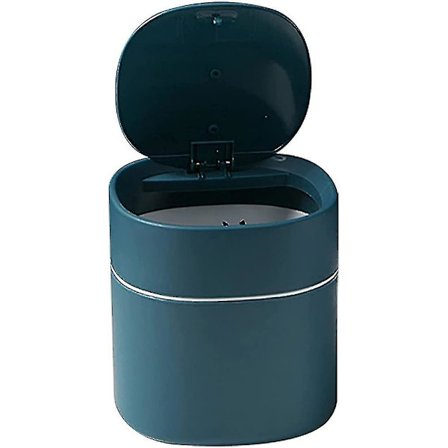 Lille affaldsbeholder i plastik til bordpladen med låg (1 stk., marineblå)