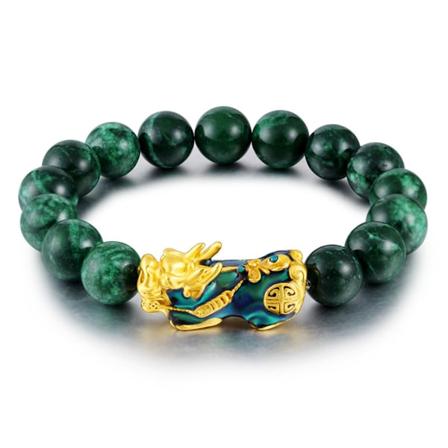 Grönt Jade Armband Sten Golden Pixiu Charm Färgbyte Armband för män default