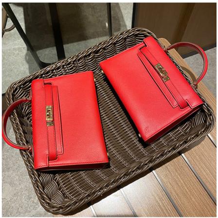 Naisten naisten käsilaukku aitoa nahkaa Internet Celebrity Crossbody -käsilaukku Red-palm print 19cm