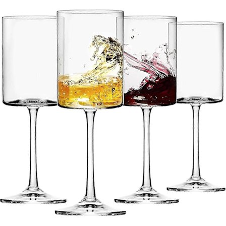 SBSG 14oz Vinglas, Set om 4, Fyrkantiga Vinglas för Vitt Vin, Moderna Kristallglas med F