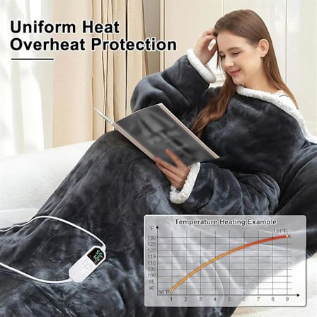 Bærbar varmetæppe med 6 justerbare temperaturindstillinger for komfort. Velegnet til både mænd og kvinder/familier.