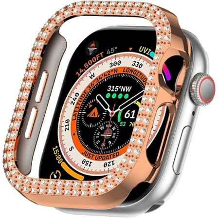 För A Watch Series 10 42mm Fodral Skal Ram Bling Rhinestone Decor - Rose Gold