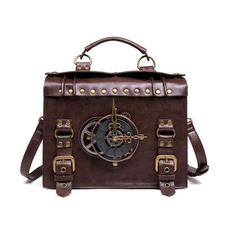 100% Ny Steampunk Läder Messenger Bag Gotisk Retro Portfölj Handhållen Stor Väska