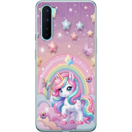 Kompatibel Mobilcover til OnePlus Nord Magisk enhjørning med regnbue manke, stjerner og sommerfugle mod en pastelfarvet himmel med skyer