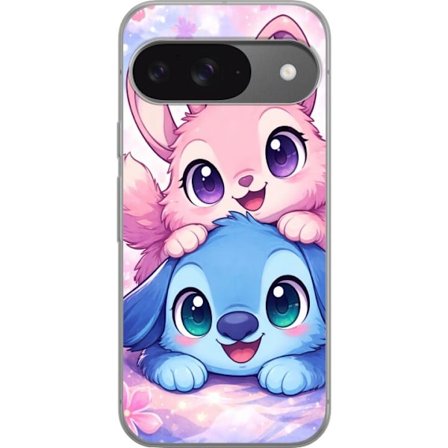 Kompatibel Mobilcover til Google Google Pixel 9 Sød kawaii illustration med pink og blå fantasidyr, store øjne og bløde farver perfekt til børnev